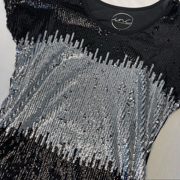 INC International Concepts Cold Shoulder Sequin Top Small Black/Silver - Picture 7 of 13